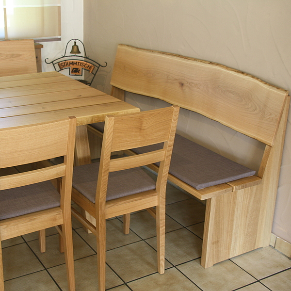 Essecke, Massivholz Stühle, Massivholz Tisch, Massivholz Sitzbank mit Waldkante