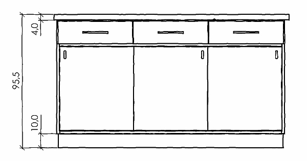 Thekenunterschrank, Thekenzubehör, Schrank mit Schiebetür und Schubkasten