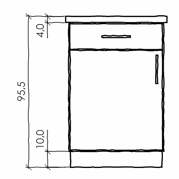 Thekenunterschrank, Thekenzubehör, Schrank mit Drehtür und Schublade